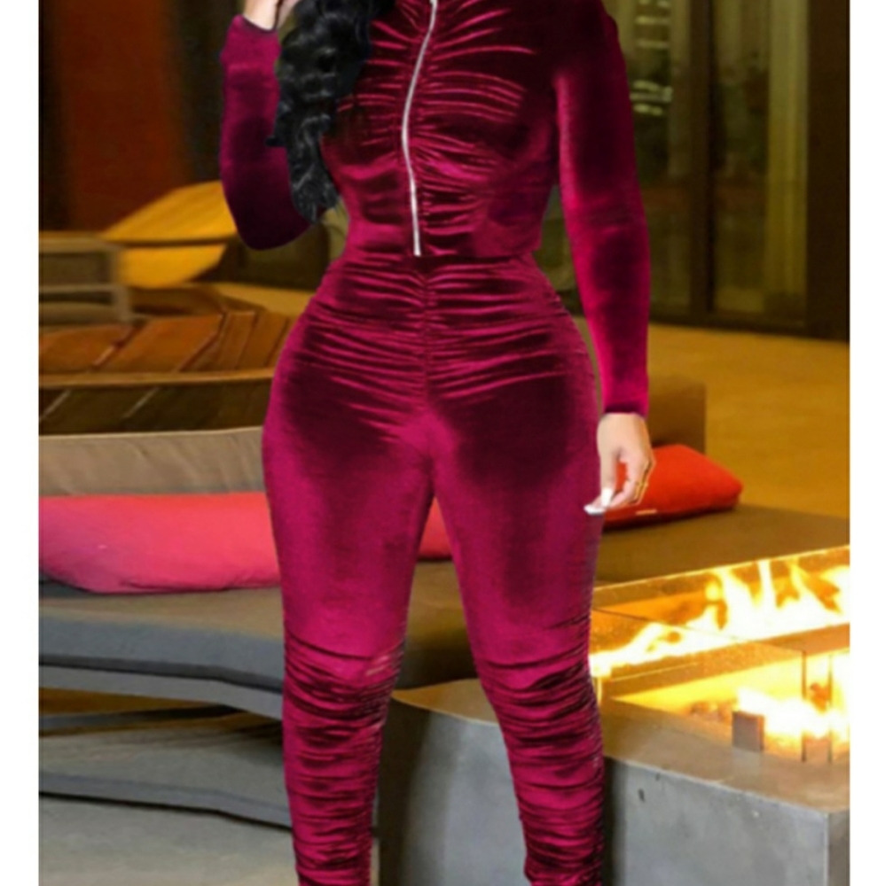 Sexy burgundy velvet 2 piece